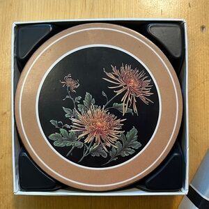 Pimpernel Round Coasters 4" Lot of 6 Chrysanthemums